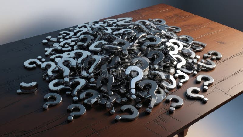 Heap of Question Marks on Table, Concept Representing Confusion, Questions, or Solutions stock illustration