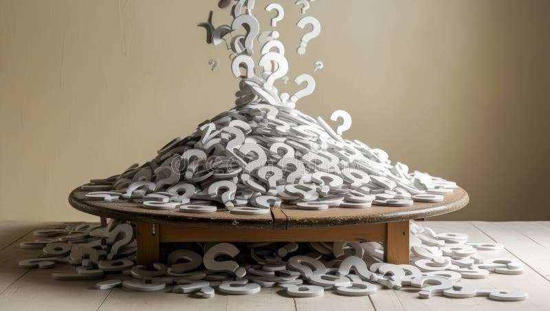 Heap of Question Marks on Table, Concept Representing Confusion, Questions, or Solutions vector illustration