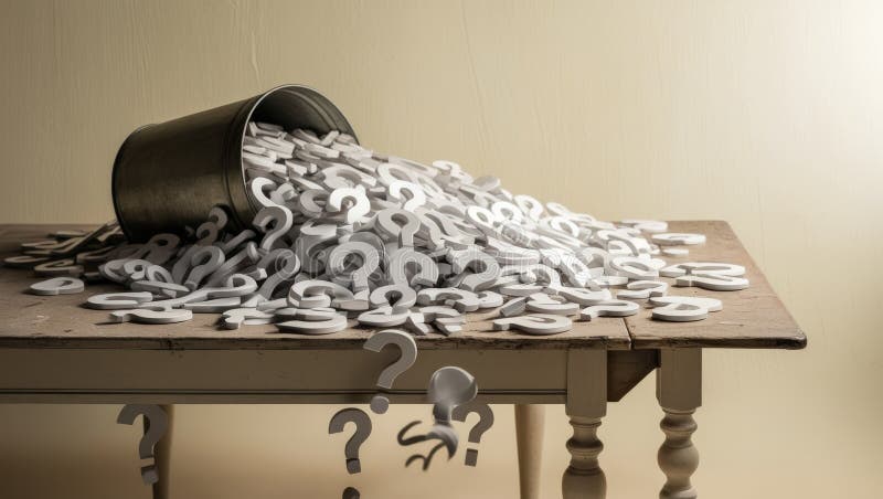 Heap of Question Marks on Table, Concept Representing Confusion, Questions, or Solutions royalty free illustration