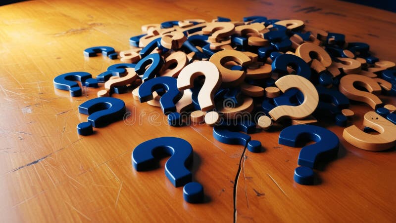 Heap of Question Marks on Table, Concept Representing Confusion, Questions, or Solutions stock illustration