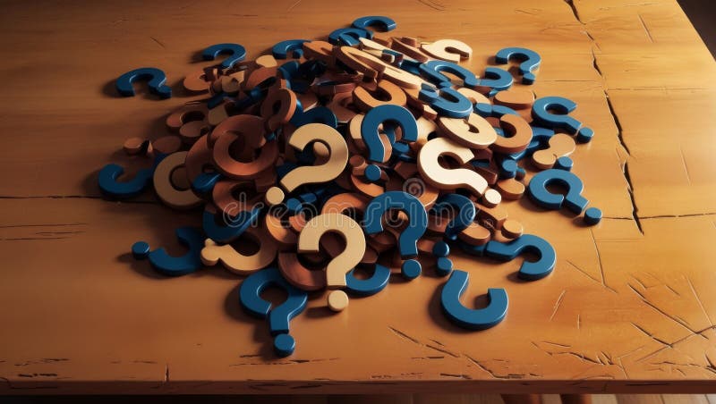 Heap of Question Marks on Table, Concept Representing Confusion, Questions, or Solutions royalty free illustration
