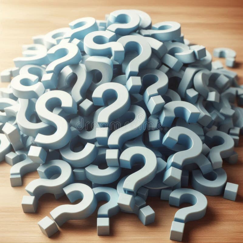 Heap of Question Marks on Table, Concept Representing Confusion, Questions, or Solutions ok