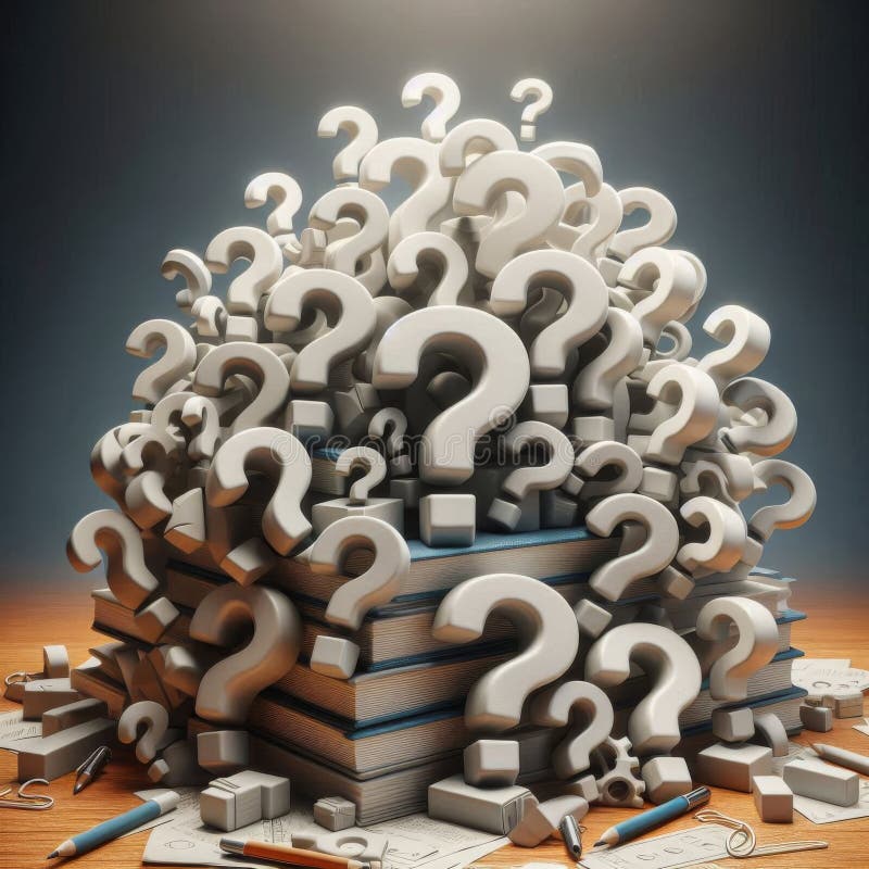 Heap of Question Marks on Table, Concept Representing Confusion, Questions, or Solutions vector illustration