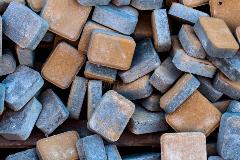 Heap of Rectangular Paving Slabs with Orange Paint, Building Material