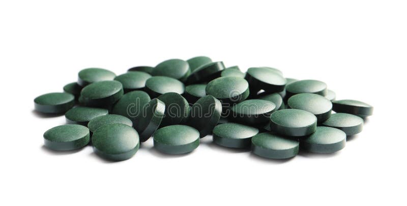 Heap of spirulina tablets