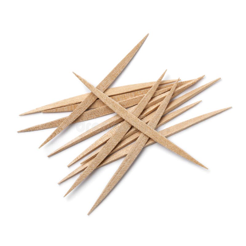 Heap of wooden toothpicks isolated on white background