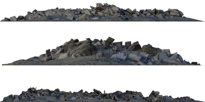 Heaps of rubble and debris isolated on white 3d illustration