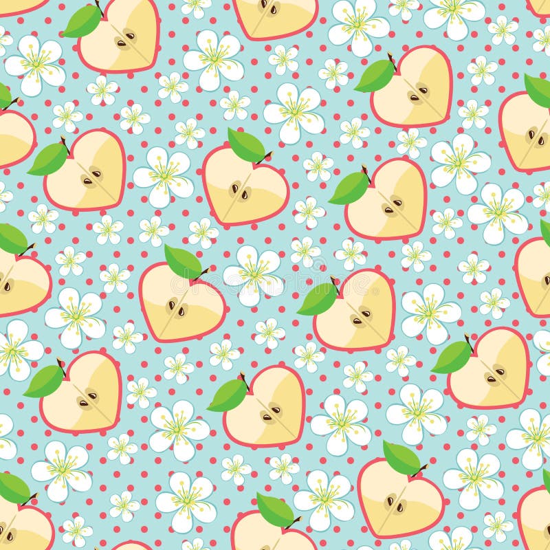 Heart of apples, Apple flowers,polka dot.Seamless