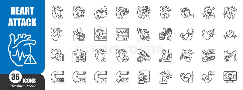 Heart attack. Myocardial infarction. Medical outline icon. Editable stroke. Vector vector illustration