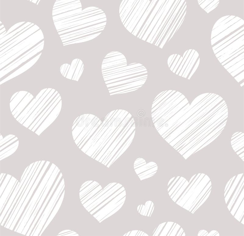 Gray Heart Seamless Background, Monochrome, Vector. Stock Vector