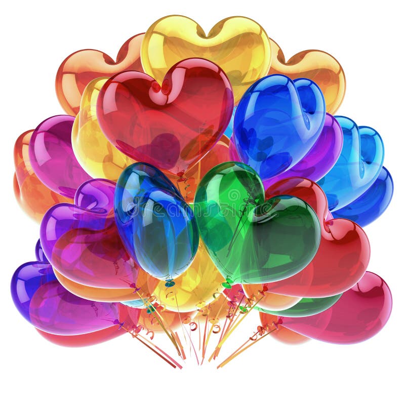 Heart balloons colorful party decor red blue orange green translucent royalty free illustration Heart balloons colorful party decor red blue orange green translucent royalty free illustration