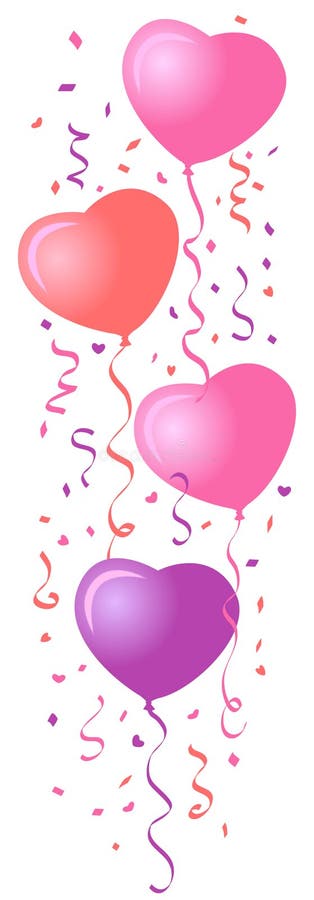 Illustration of a vertical group of heart-shaped balloons and matching confetti... suitable for valentine, wedding or a celebration of love. Shaped gift vectors