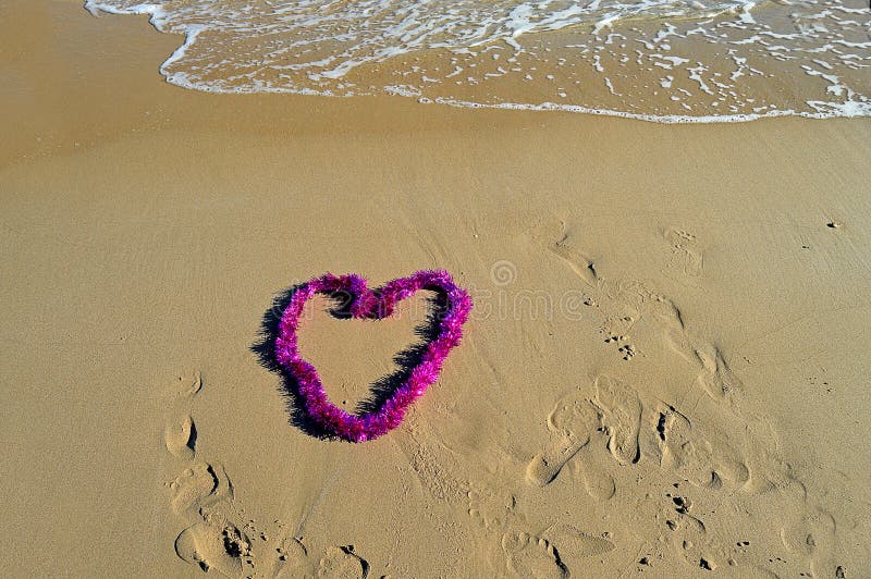 Heart on the Beach Love Message in the Sand Romance Valentines Stock