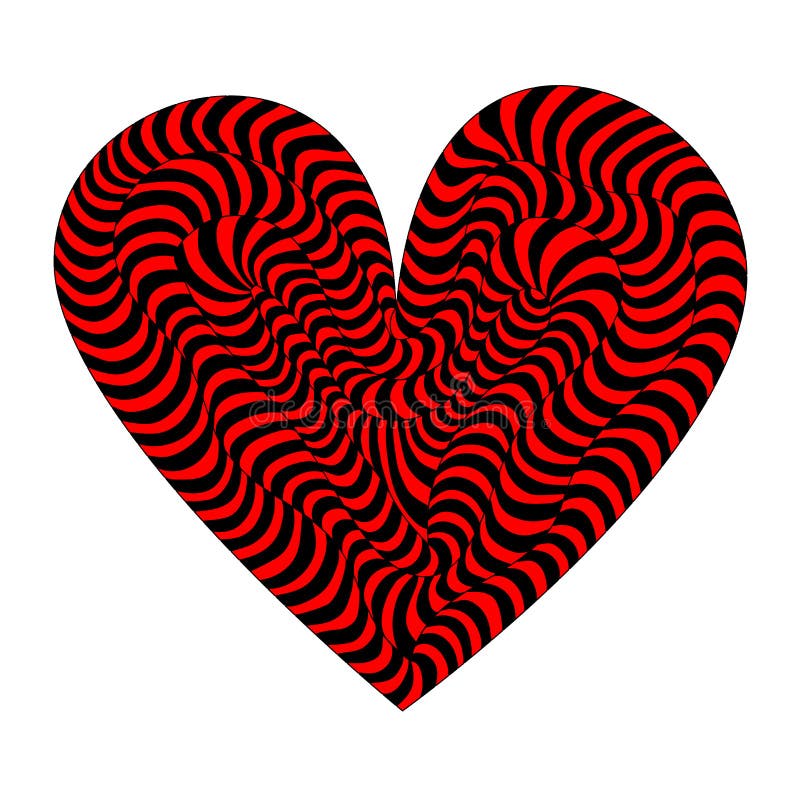 Heart of Black and Red Wavy Stripes. Stock Vector Illustration of