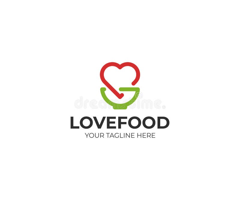 Heart and bowl logo template. Kitchenware and love symbol vector design