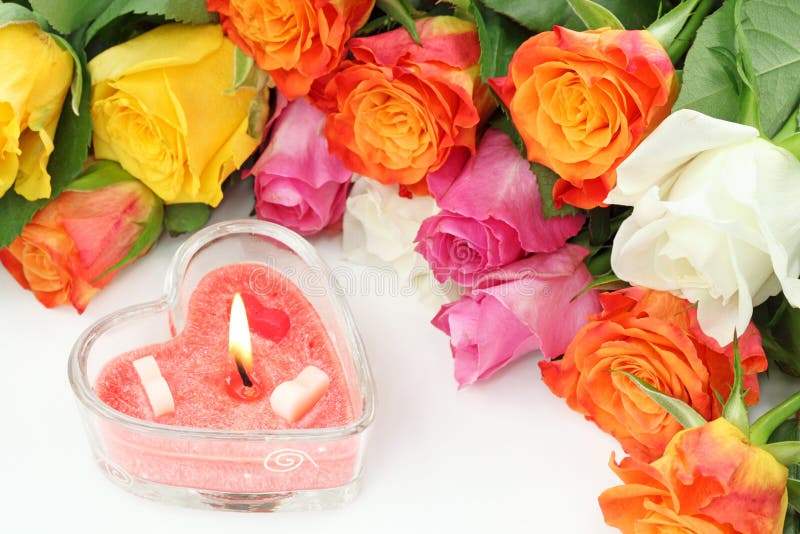 Heart candle and roses