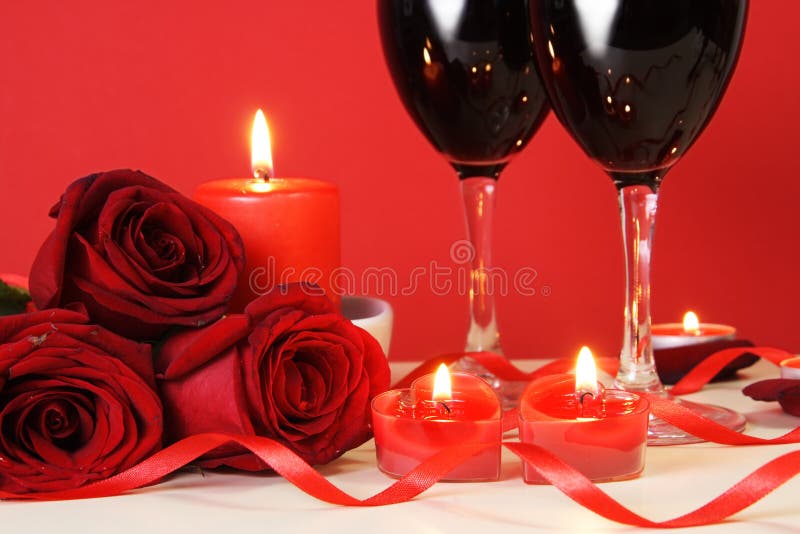 Heart Candles, Red Roses and Wine Stock Image Image of luxury, dating