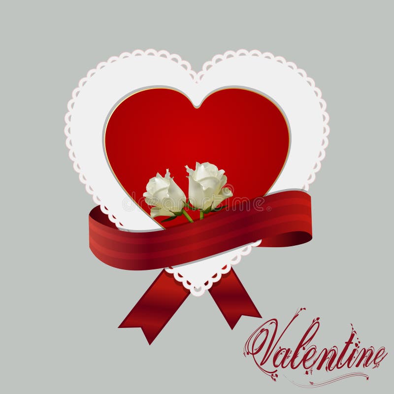 Heart card ribbon and roses stock illustration