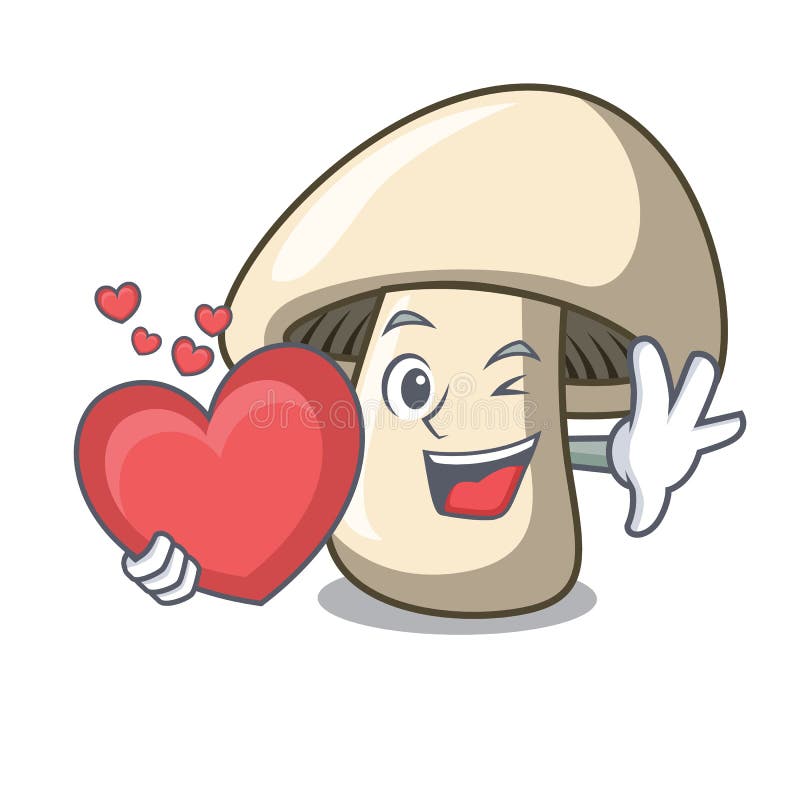 With heart champignon mushroom mascot cartoon vector illustration