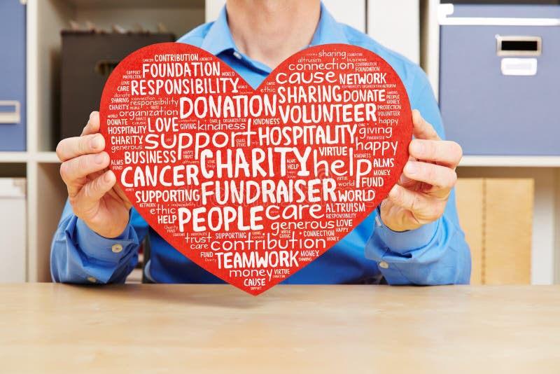 Heart with charity and fundraiser tag cloud