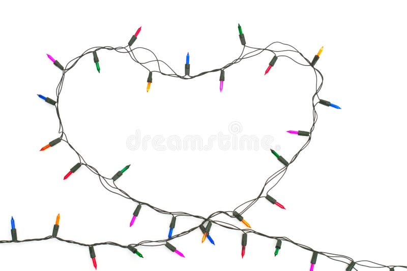 Heart with christmas lights on white background