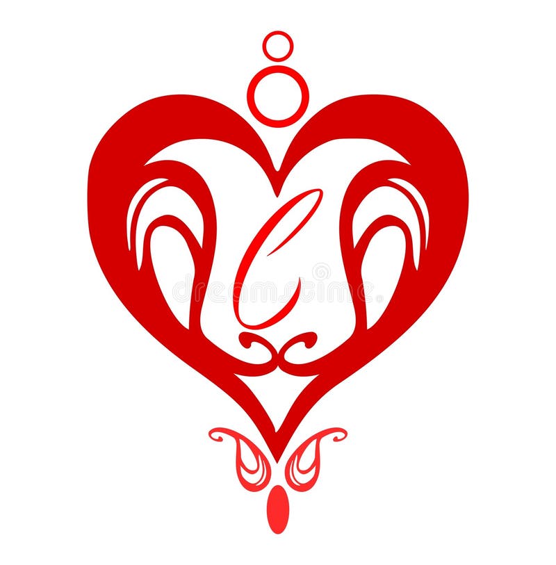 Heart decorated with abstract elements and letter c white and red isolated image representing a heart decorated with abstract libre illustration