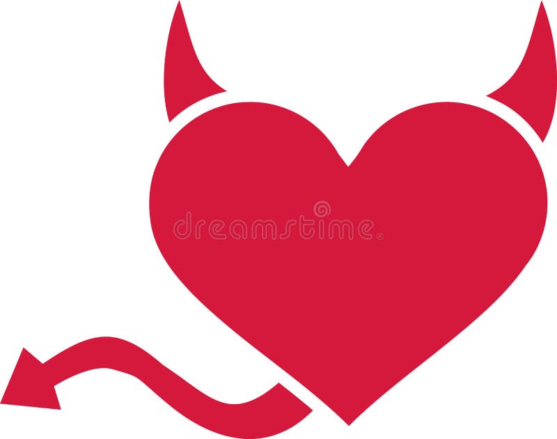 Heart with horns and tail stock illustration. Illustration of horns