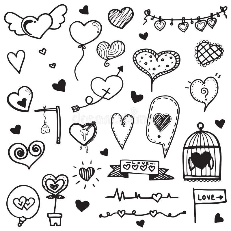 Heart doodle hand drawn vector collection royalty free illustration