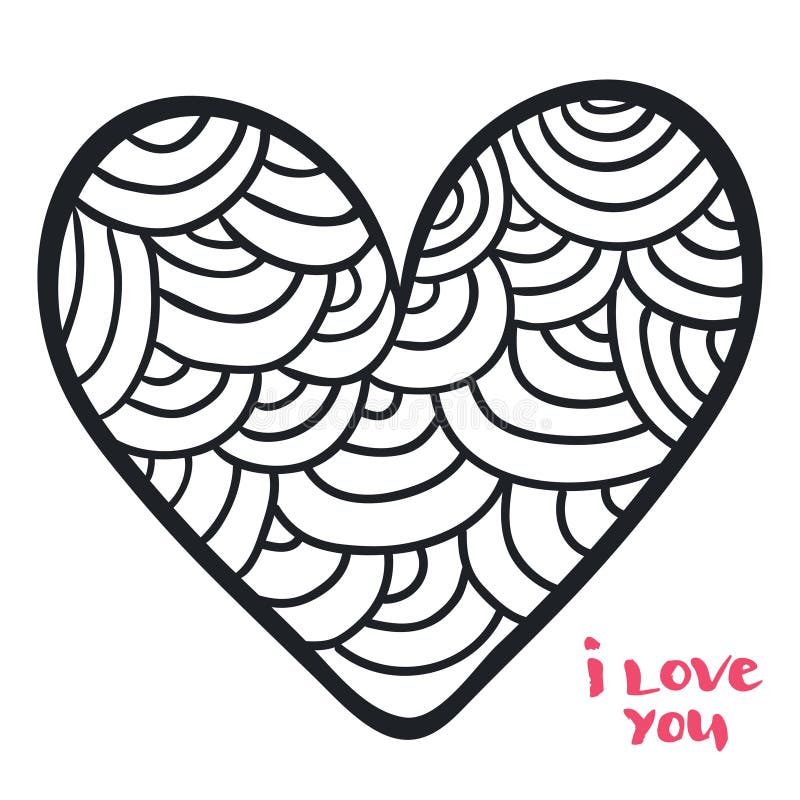 Heart in doodle style. Vector illustration for coloring book. Valentine day background. stock illustration Heart in doodle style. Vector illustration for coloring book. Valentine day background. stock illustration