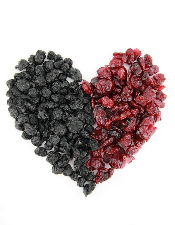 Heart of dried blueberries and cranberries