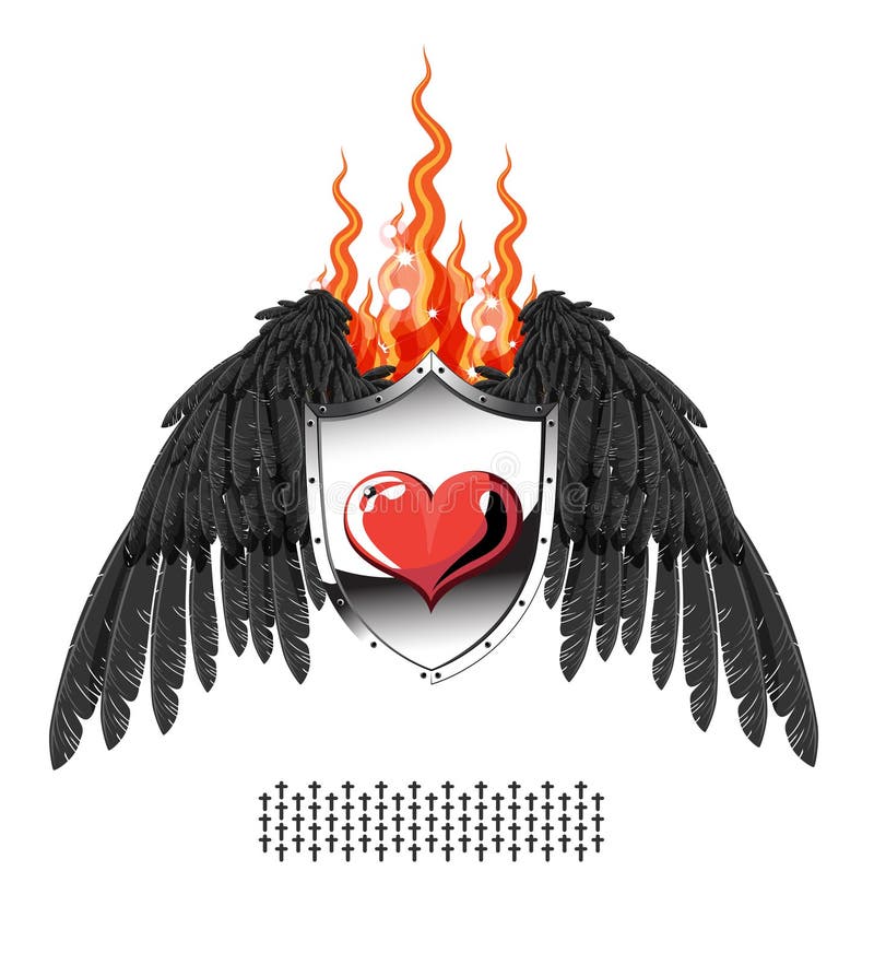 Heart, the flame shield, wings