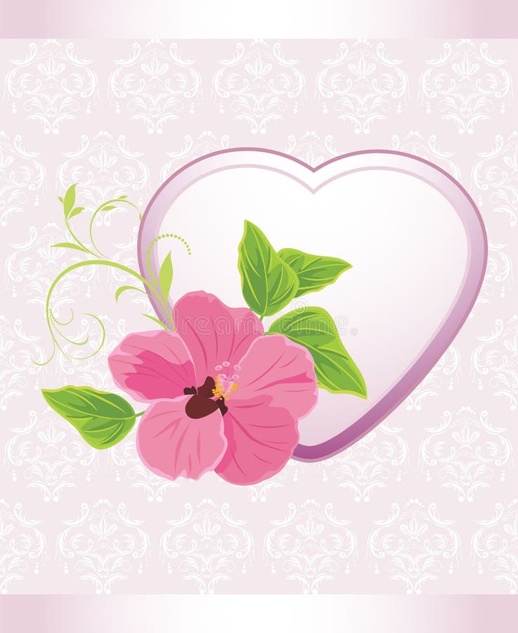 Heart with flower on the decorative background