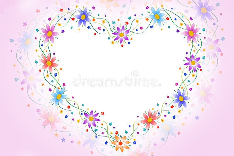 Heart flowers frame vector illustration