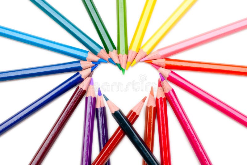 Heart form the color pencils on white background