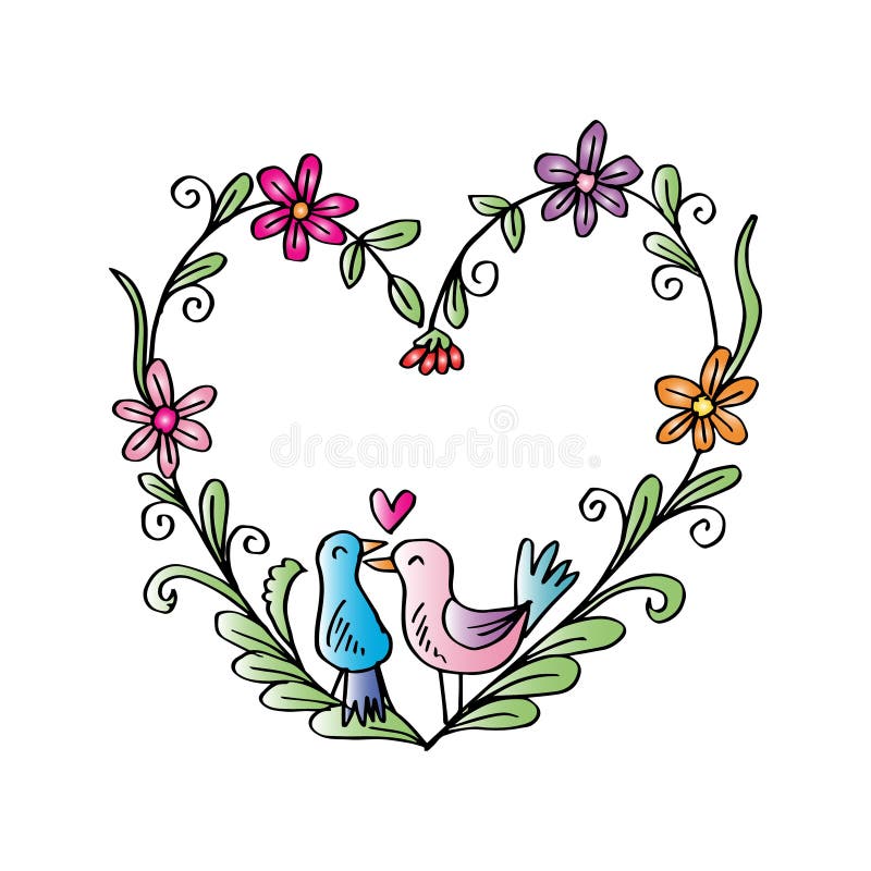 Heart frame with birds stock illustration. Illustration of decorative ...