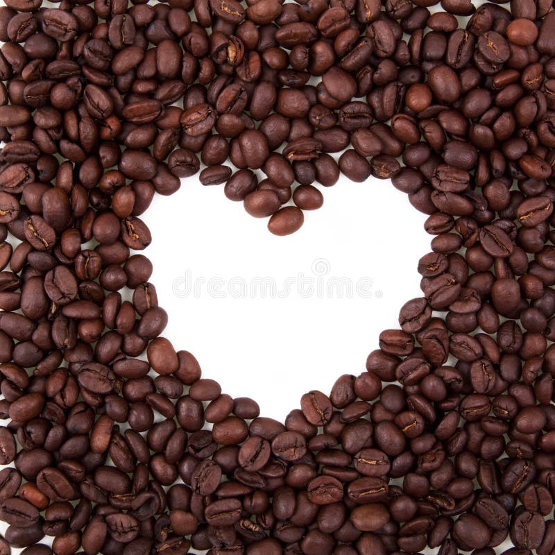 Heart frame from coffee beans