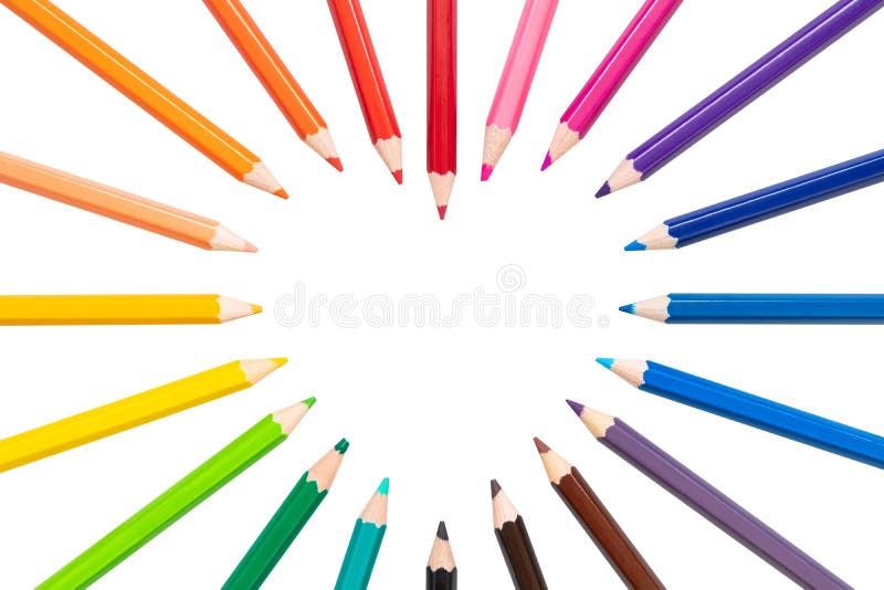Heart frame of colored pencils isolated on white background stock image Heart frame of colored pencils isolated on white background stock image