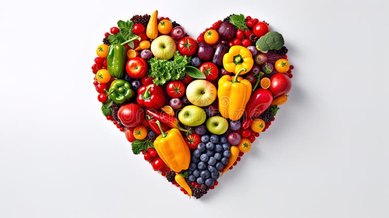 A Heart of Fruits and Vegetables with Heart Shape, in the Style of Bold ...