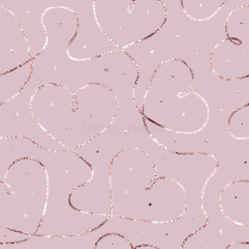 Heart gold seamless pattern. Pink glam marble background. Repeating rose gold hearts. Elegant printing. Repetition glitter patern