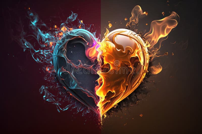 Fire Hot and Ice Cold Heart Stock Illustration Illustration of frozen