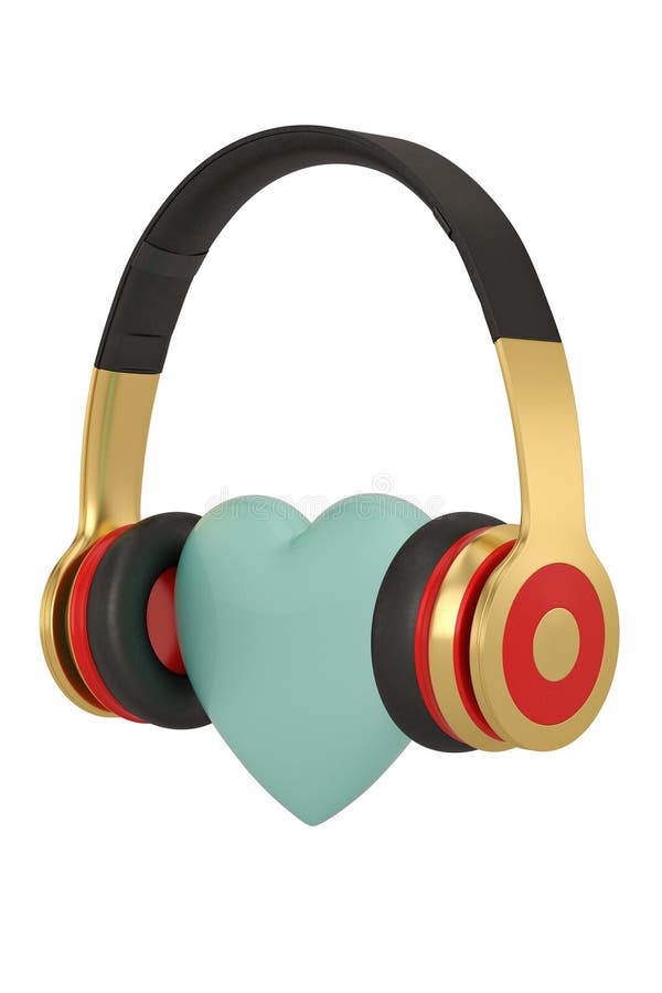 Heart and Headphones Isolated on White Background. 3D Illustration