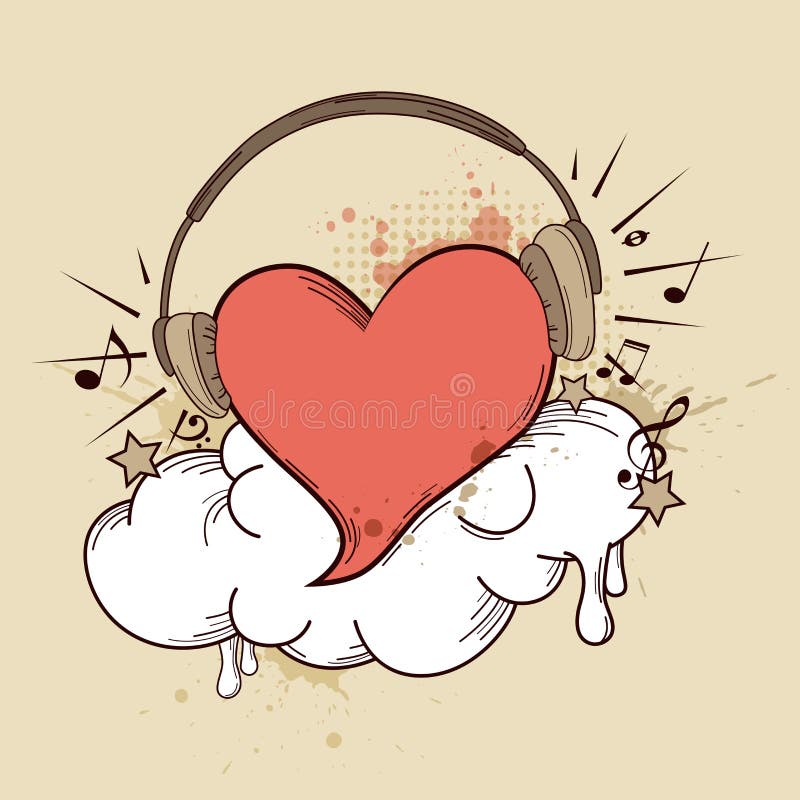 Heart with headphones stock vector. Illustration of jazz 30899907