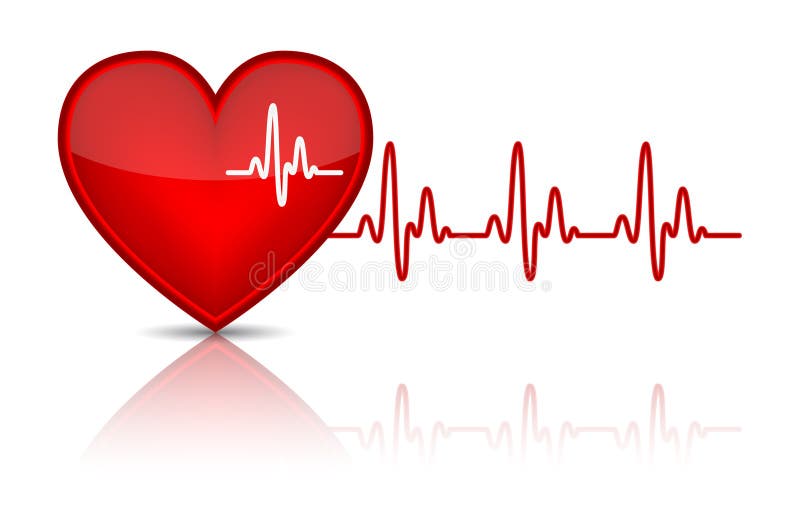 Illustrazione di cuore con il battito cardiaco, elettrocardiogramma.