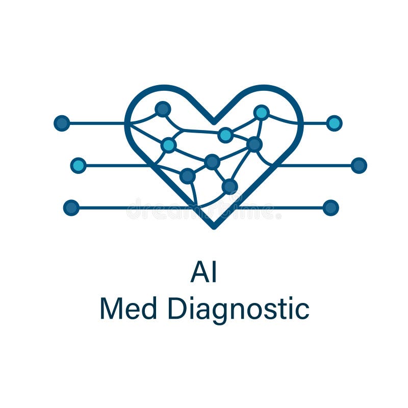 Heart icon with ai neural network inside stock illustration