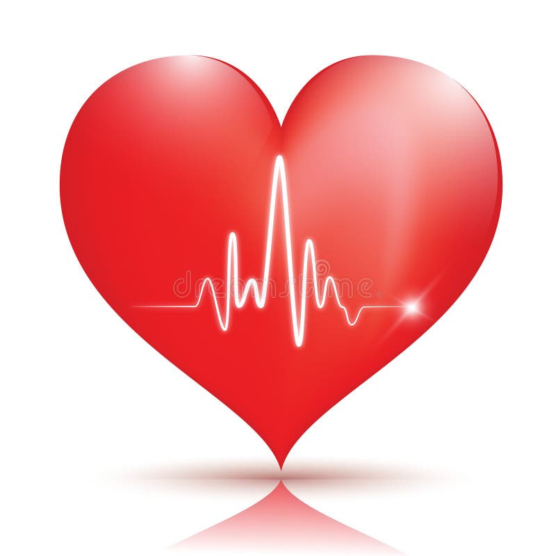 Lesklé červené srdce ikona s normálnym EKG sínusového rytmu, skvelé pre web, tlač alebo prezentácie.
