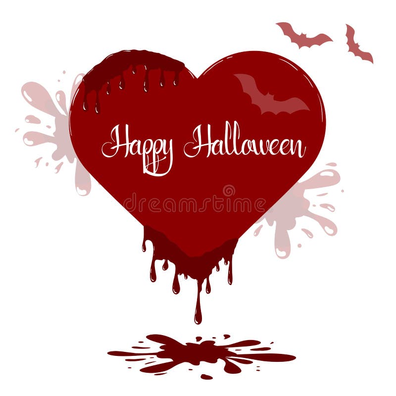 Heart illustration with dripping blood. Template of Happy Halloween card. stock illustration Heart illustration with dripping blood. Template of Happy Halloween card. stock illustration