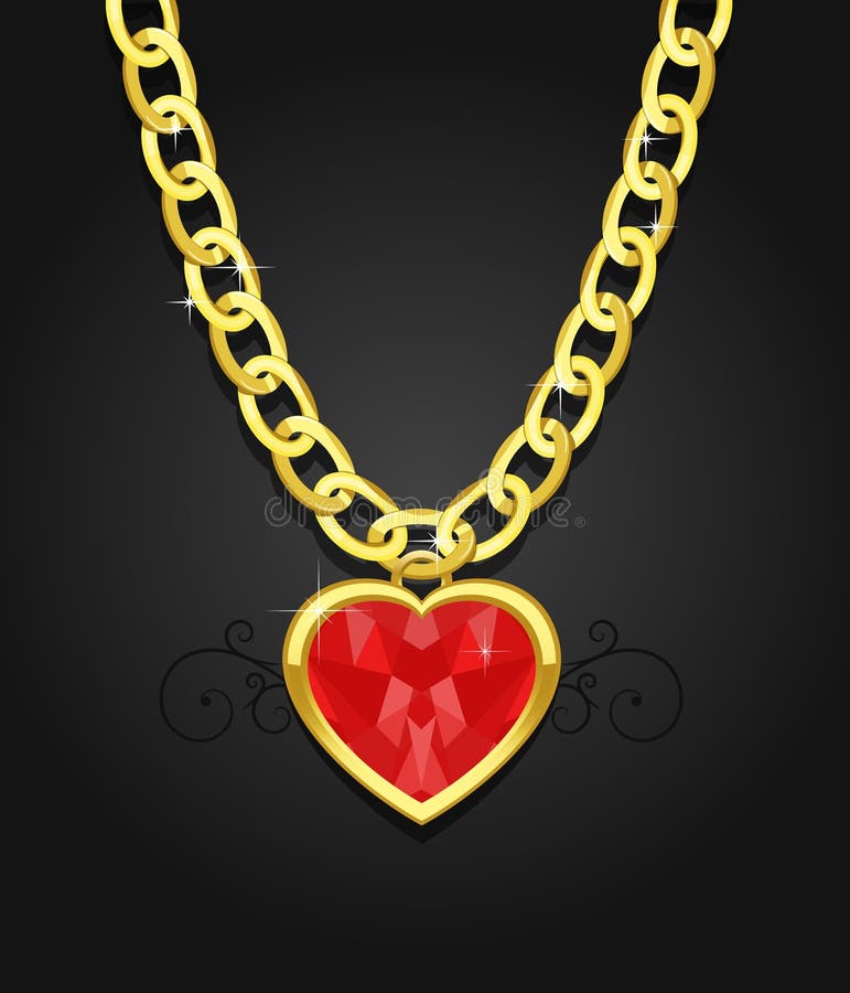 Heart Jewel Hanging on the Chain Stock Illustration Illustration of