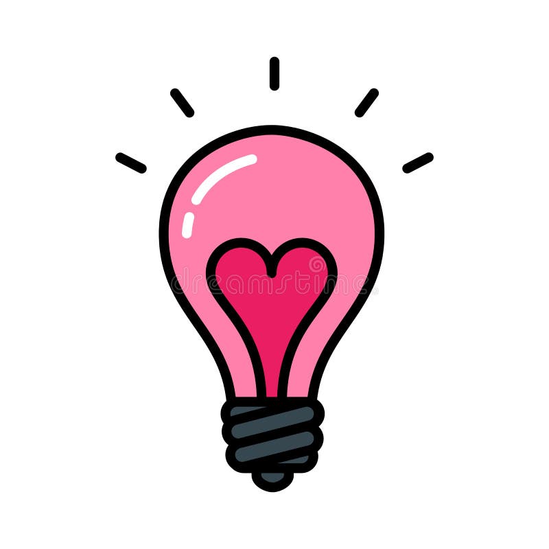 Heart lightbulb isolated black outline icon love concept stock illustration Heart lightbulb isolated black outline icon love concept stock illustration