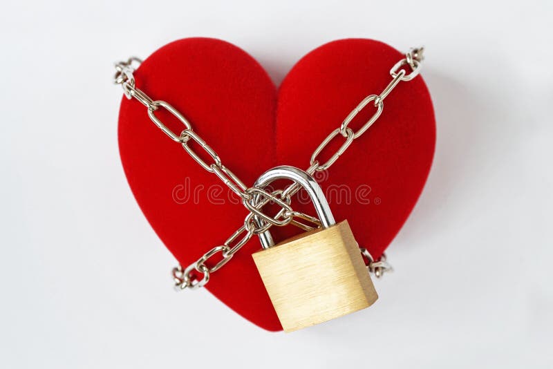 Heart Locked with Chain and Padlock on White Background - Concept of Love  Stock Photo - Image of imprisoned, forbidden: 141777080