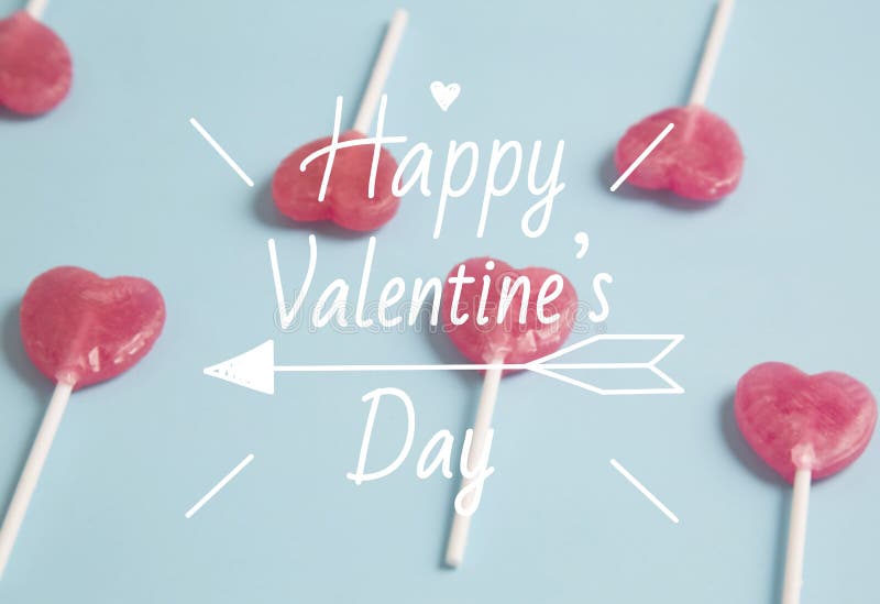 Heart Lollipop on Blue Background.Minimal Concept. Stock Photo Image